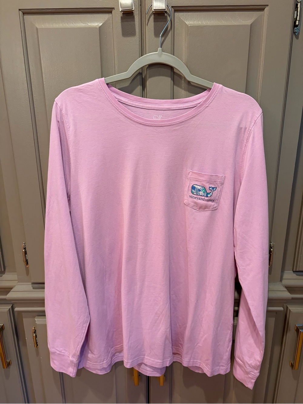 Vineyard Vines Kids Long-Sleeve Pink Pocket Tee